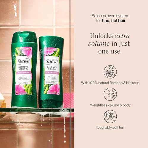 Suave Shampoo and Conditioner Set, Bamboo & Hibiscus – Volumizing Hair Products for Flat, Fine Hair, 12.6 Oz Ea